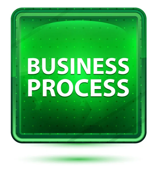 Business Process Neon Light Green Square Button — Stock Photo, Image
