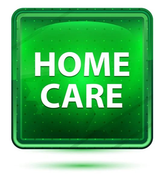 Home Care Pulsante quadrato verde chiaro al neon — Foto Stock