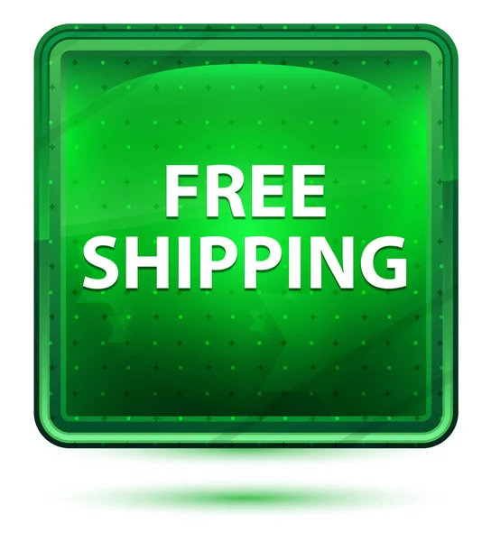 Free Shipping Neon Light Green Square Button — Stock Photo, Image