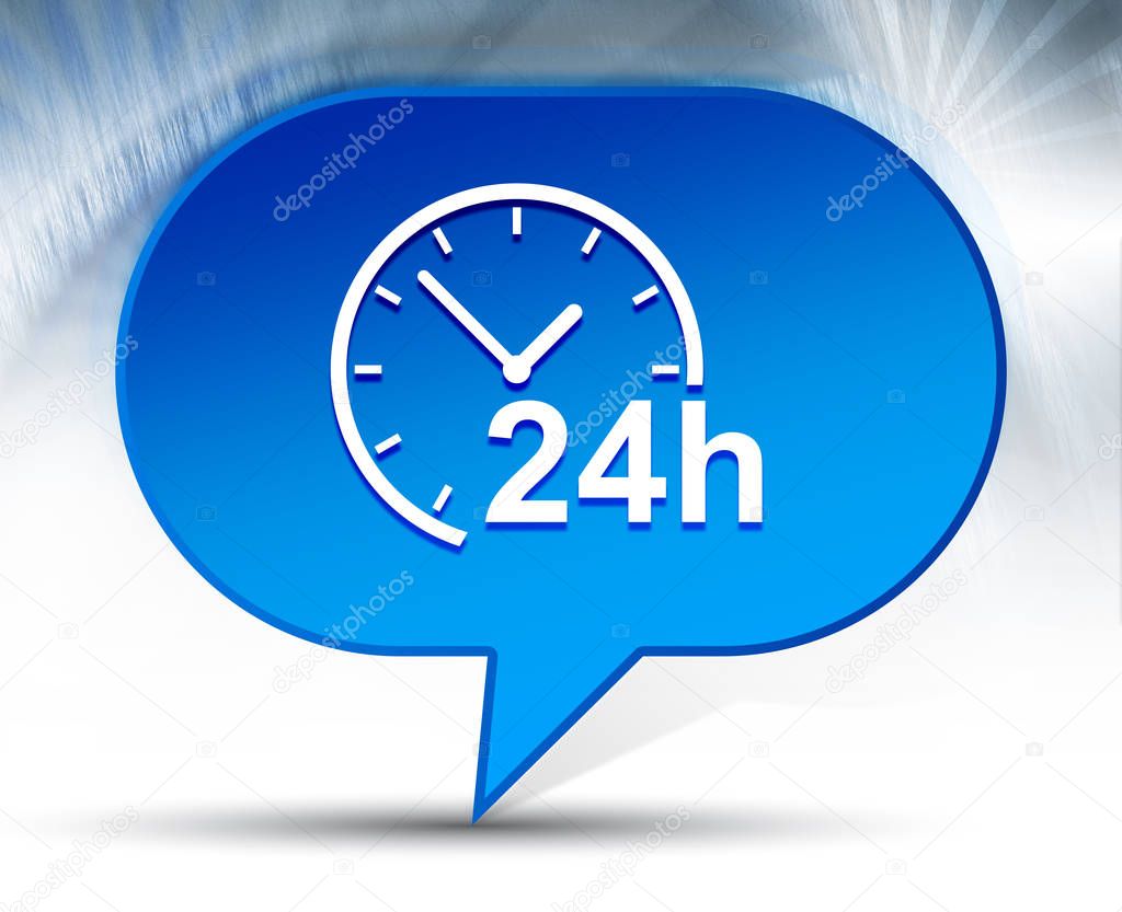 24 hours clock icon blue bubble background