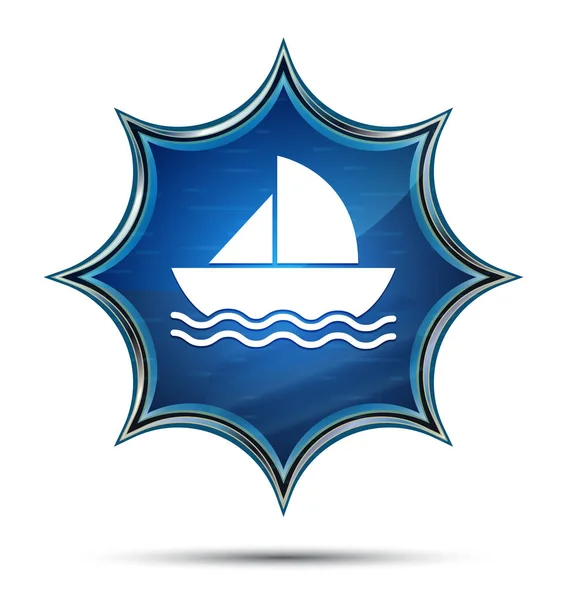 Sailboat icon magical glassy sunburst blue button — Stock Photo, Image