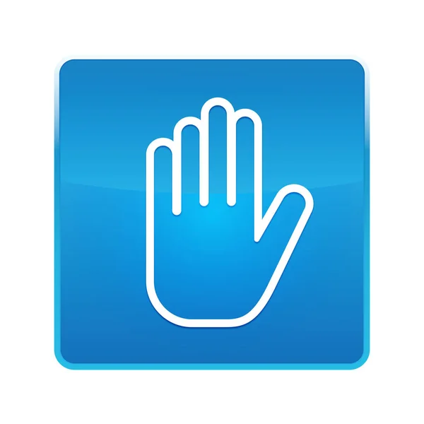 Parar ícone da mão brilhante botão quadrado azul — Fotografia de Stock