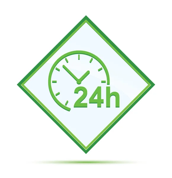 24 horas ícone do relógio moderno abstrato botão diamante verde — Fotografia de Stock