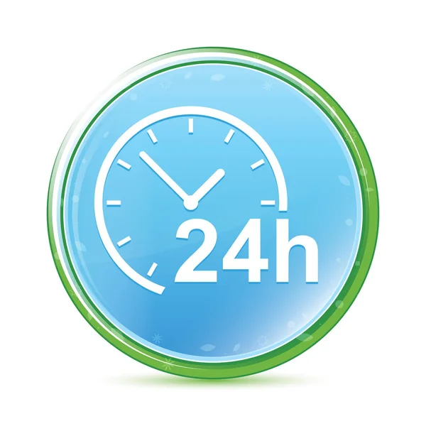 24時間時計アイコンナチュラルアクアシアンブルーラウンドボタン — ストック写真