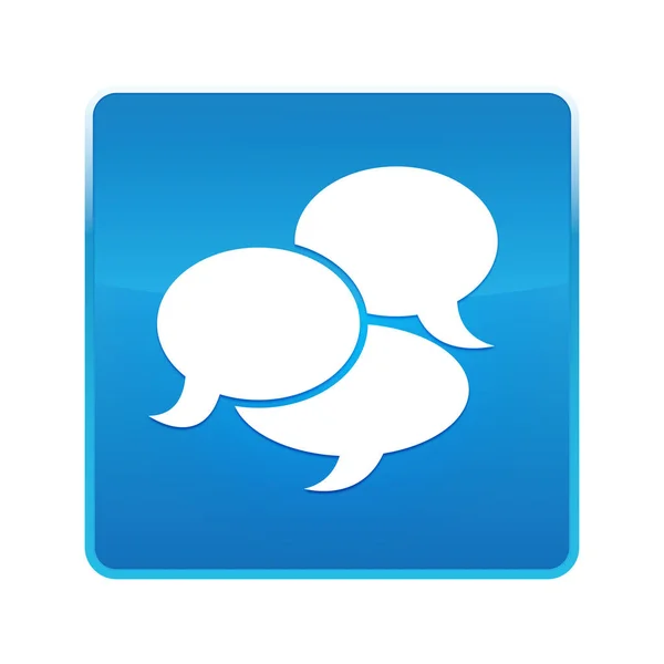 Conversazione icona blu lucido pulsante quadrato — Foto Stock