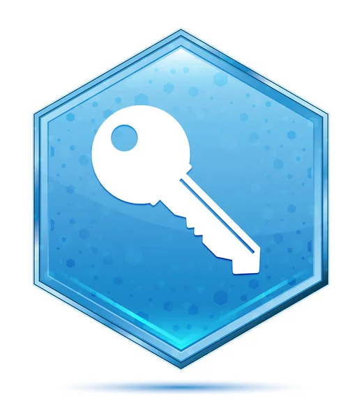 Key icon crystal blue hexagon button — Stock Photo, Image