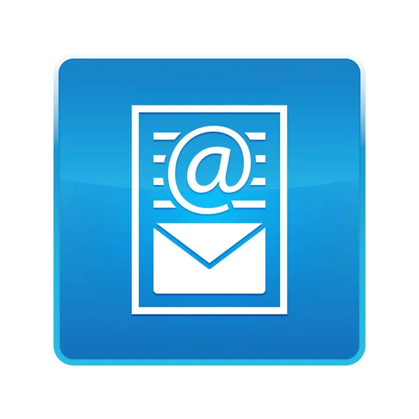 Newsletter document page icon shiny blue square button — Stock Photo, Image