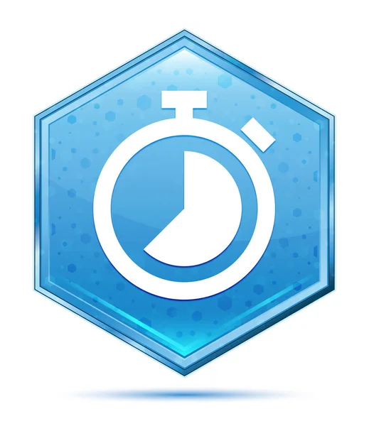 Kronometre simgesi kristal mavi altıgen düğmesi — Stok fotoğraf