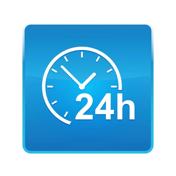 24 godziny ikona zegar błyszczący niebieski kwadrat przycisk — Zdjęcie stockowe