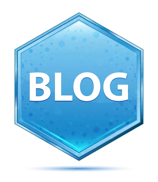 Blog crystal blue hexagon button — Stock Photo, Image