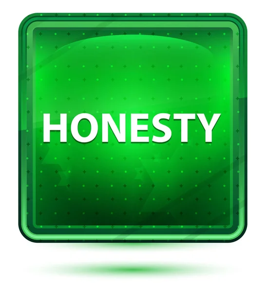 Honesty Neon Light Green Square Button — Stock Photo, Image