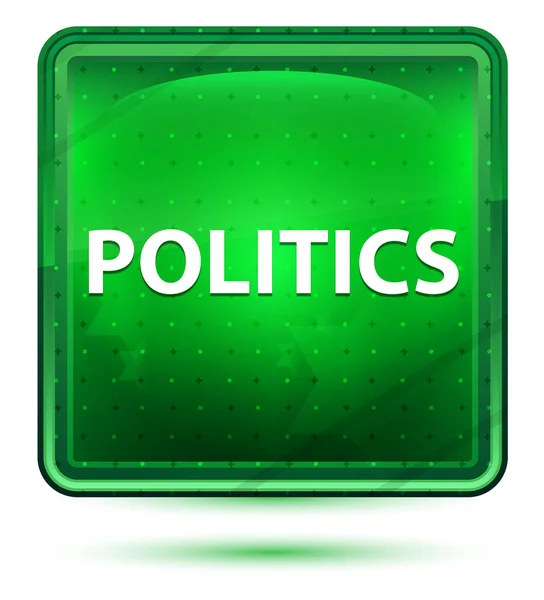 Siyaset Neon Işık Yeşil Kare Düğme — Stok fotoğraf