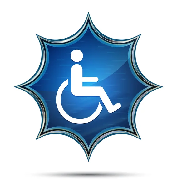 Rollstuhl-Handicap-Ikone magischer glasiger Sonnenbrand blauer Knopf — Stockfoto