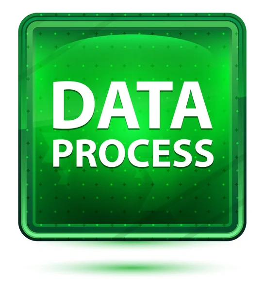 Proceso de datos Botón cuadrado verde claro de neón — Foto de Stock