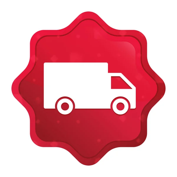 Delivery truck icon misty rose red starburst sticker button — Stock Photo, Image