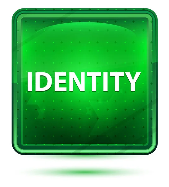 Identidade Neon luz verde quadrado botão — Fotografia de Stock