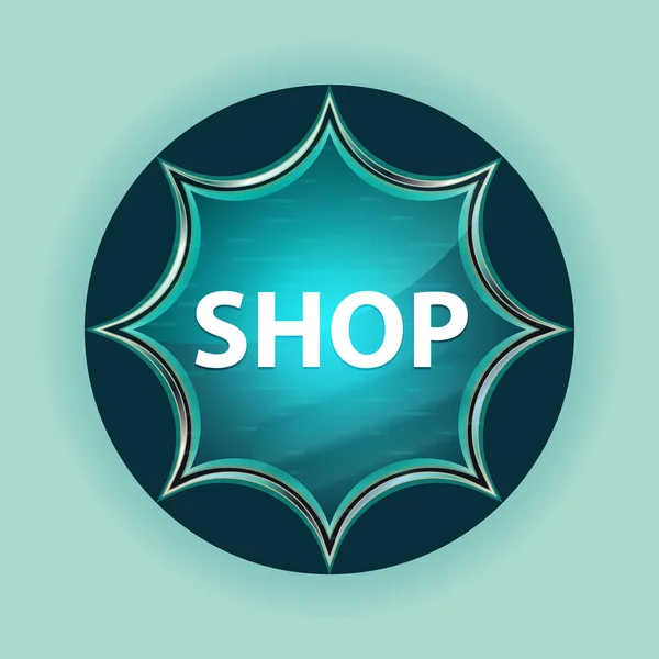 Shop magische glasig sunburst blau Knopf Himmel blau Hintergrund — Stockfoto