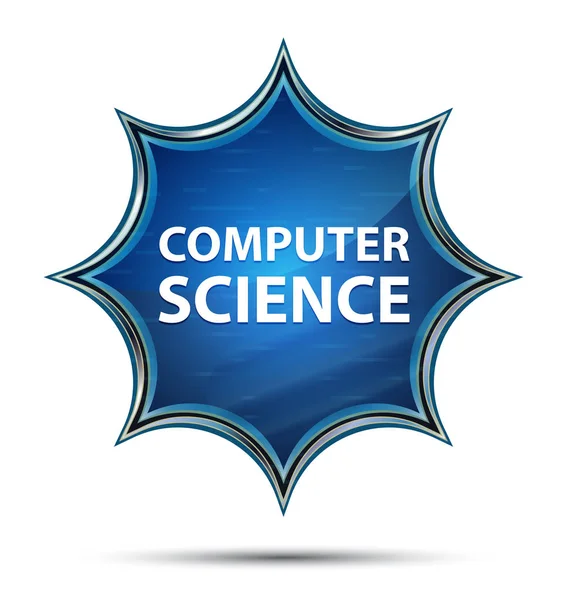 计算机科学神奇的玻璃太阳爆发蓝色按钮 — 图库照片