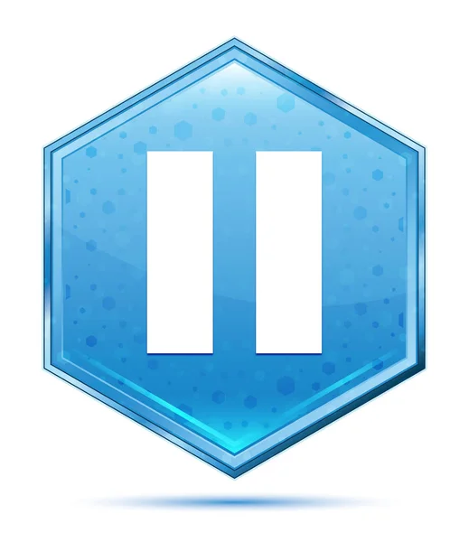 Ícone de pausa cristal botão hexágono azul — Fotografia de Stock