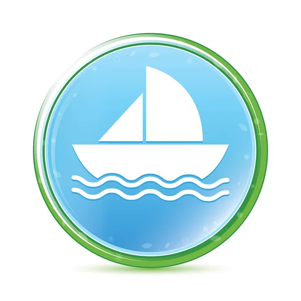 Sailboat icon natural aqua cyan blue round button — Stock Photo, Image