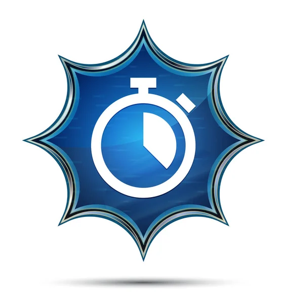 Kronometre simgesi büyülü camsı güneş patlaması mavi düğme — Stok fotoğraf