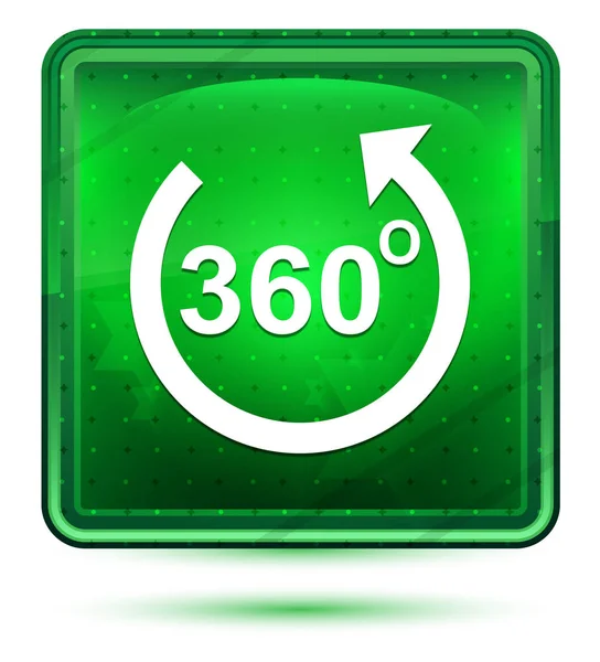 360 stopni obrót strzałki ikona Neon światło zielony kwadrat przycisk — Zdjęcie stockowe