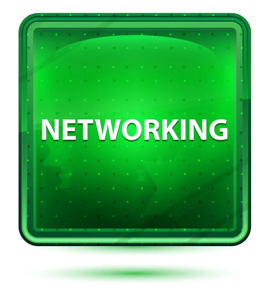 Networking Neon Light Green Square Button — Stock Photo, Image