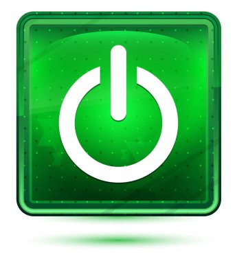 Güç simgesi neon açık yeşil kare düğmesi