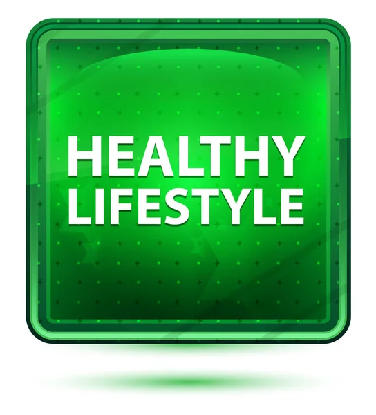 Healthy Lifestyle Neon Light Green Square Button — Stock Photo, Image