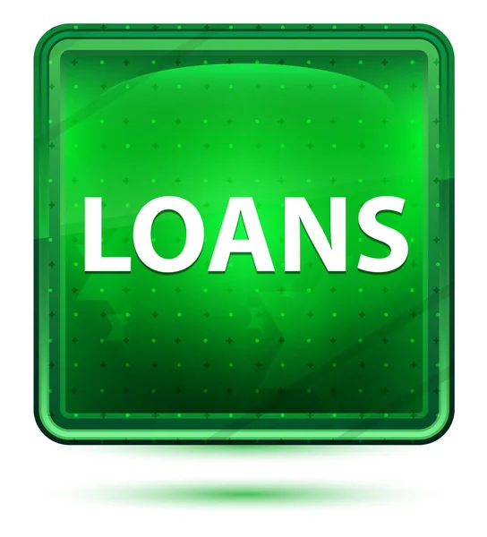 Loans Neon Light Green Square Button — Stock Photo, Image