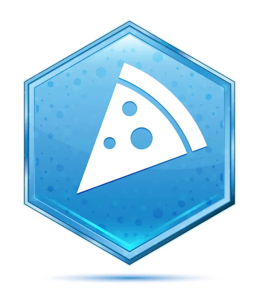 피자 슬라이스 아이콘 크리스탈 블루 육각 버튼 — 스톡 사진