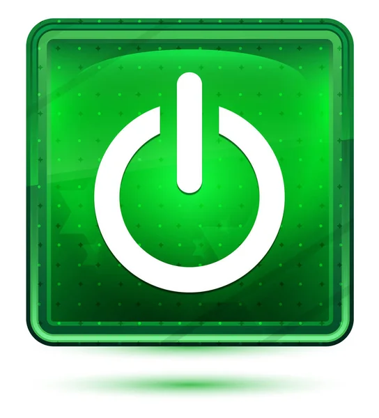 Güç simgesi neon açık yeşil kare düğmesi — Stok fotoğraf