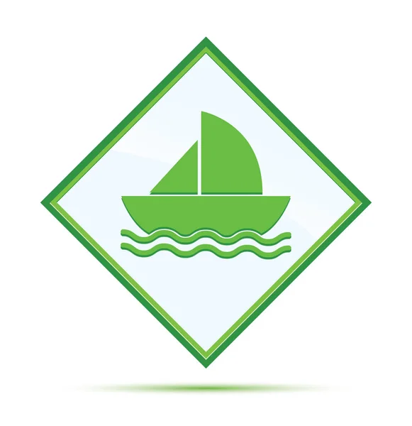 Sailboat icon modern abstract green diamond button — Stock Photo, Image