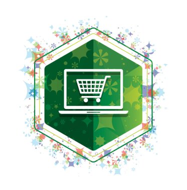 Online alışveriş sepeti dizüstü bilgisayar simgesi çiçek bitkiler desen yeşil hex