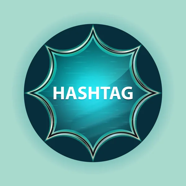 Hashtag mágico cristal sunburst azul botón cielo fondo azul —  Fotos de Stock