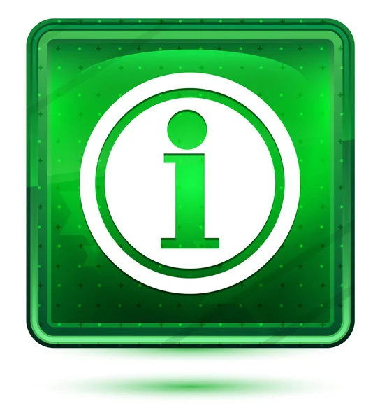 Icono de información neón luz verde botón cuadrado — Foto de Stock