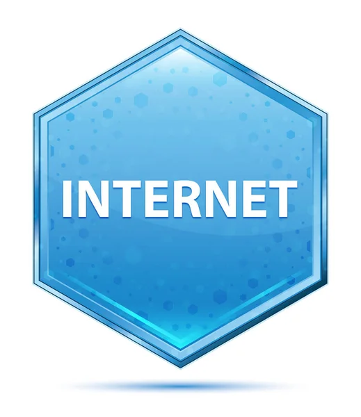 Internet cristal azul hexágono botão — Fotografia de Stock