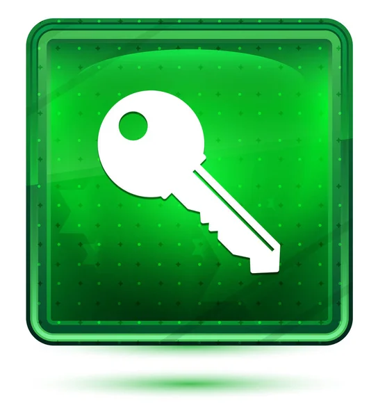 Anahtar simgesi neon açık yeşil kare düğmesi — Stok fotoğraf