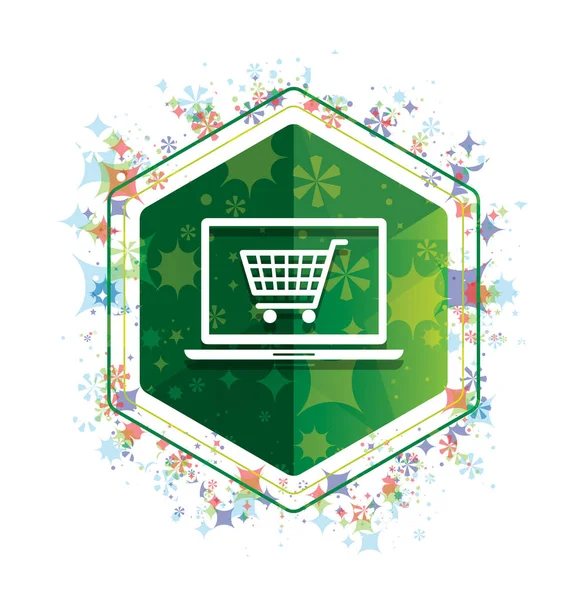 Online shopping cart laptop icon floral plants pattern green hex