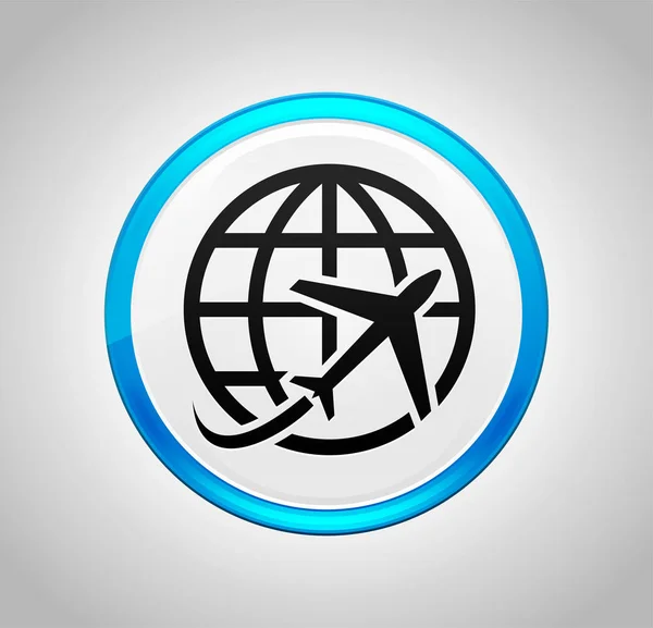 비행기 세계 아이콘 둥근 파란색 푸시 버튼 — 스톡 사진