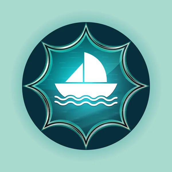 Sailboat icon magical glassy sunburst blue button sky blue backg — Stock Photo, Image