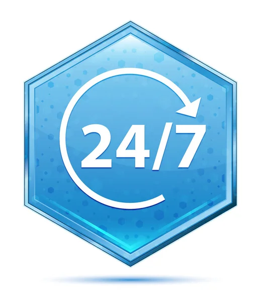 24 / 7 girar flecha icono cristal azul hexágono botón — Foto de Stock