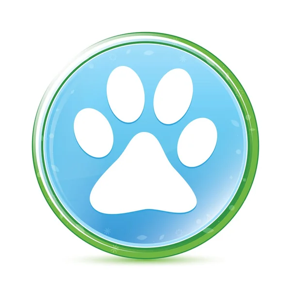 動物の足のプリントアイコンナチュラルアクアシアンブルーの丸いボタン — ストック写真