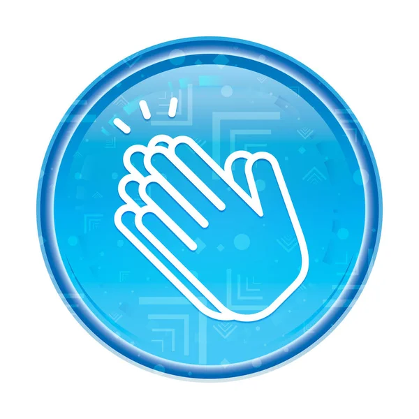 Mãos clap ícone floral botão redondo azul — Fotografia de Stock