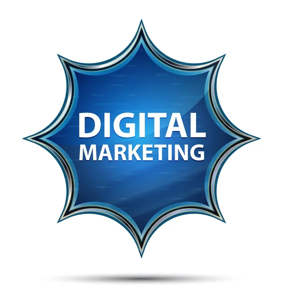 Digitális marketing varázslatos üveges Sunburst kék gomb — Stock Fotó