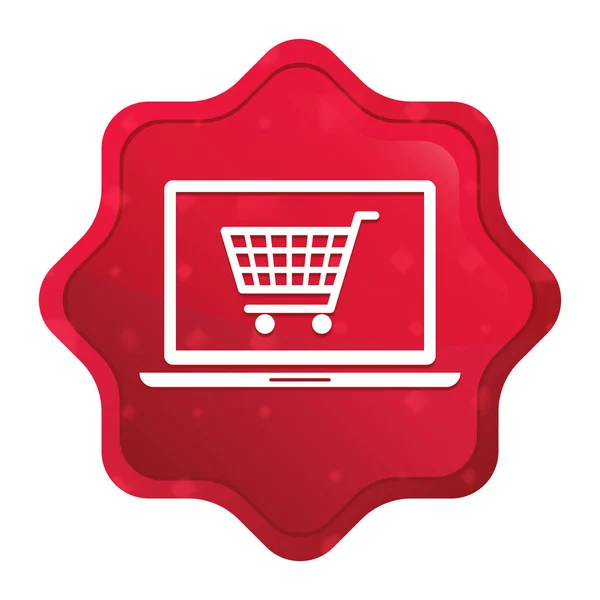 Online shopping cart laptop icon misty rose red starburst sticke