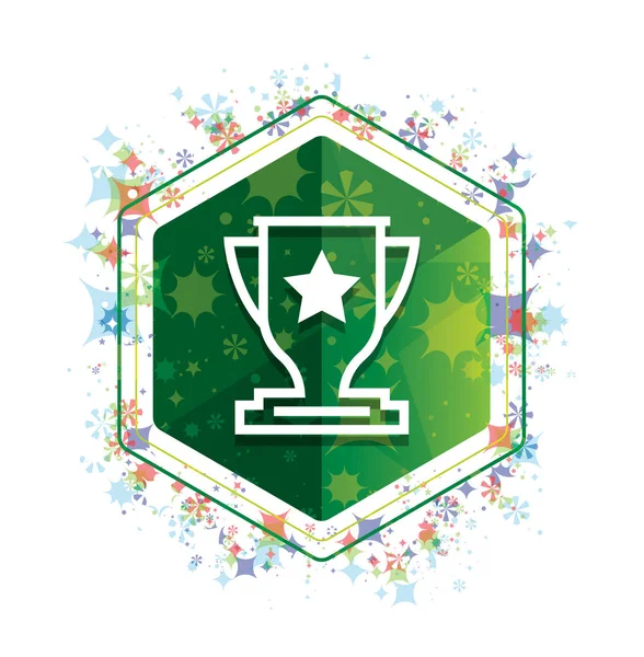 Trophy icon floral plants pattern green hexagon button