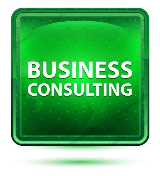 Business Consulting neon licht groen vierkant knop — Stockfoto