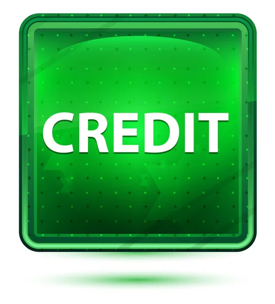 Botão quadrado verde claro do néon do crédito — Fotografia de Stock