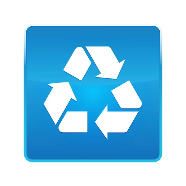 Recycler icône symbole brillant bouton carré bleu — Photo
